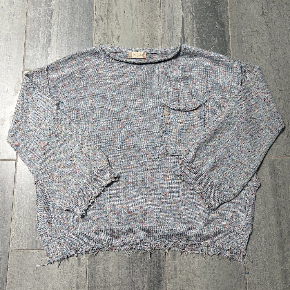 Altar’d State Oversized Confetti Distressed Raw Hem Sweater Blue Gray Size Small